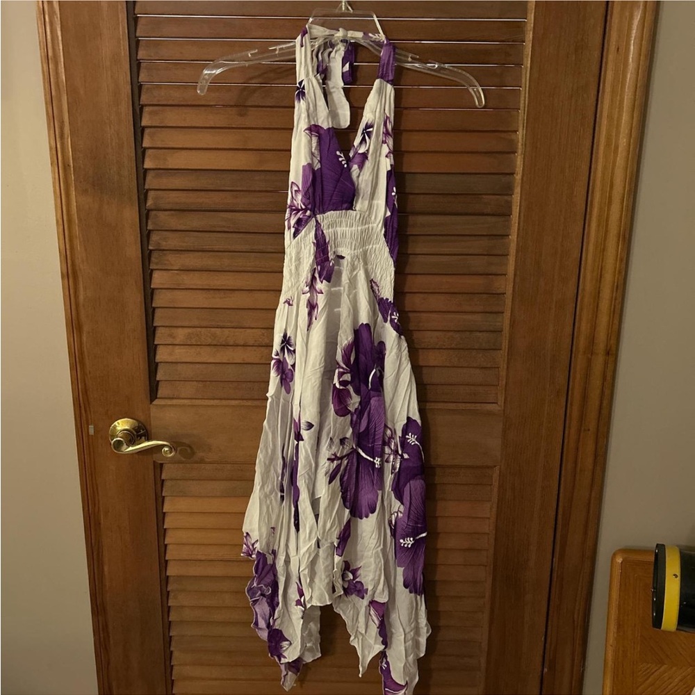 Purple Floral Halter Dress